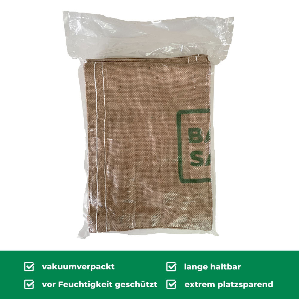 Vakuum Verpackung der BAG 2 SAFE Jutesäcke mit Superabsorber