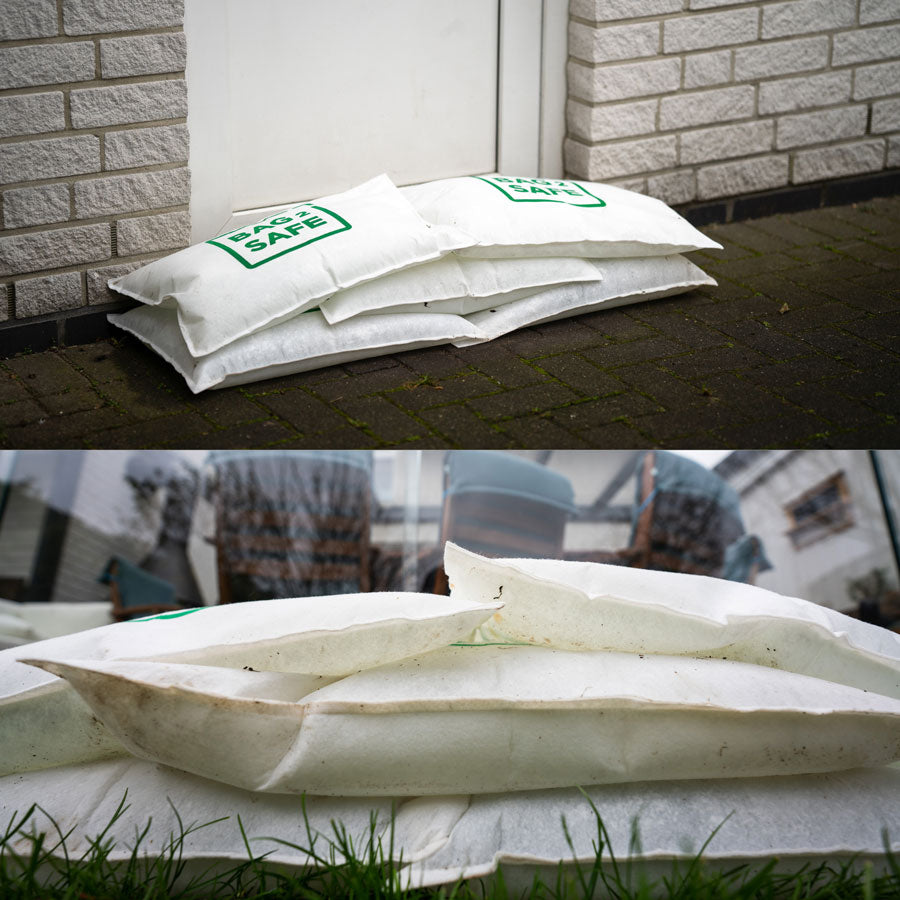 BAG 2 SAFE Vliessäcke im Einsatz zum Schutz vor Hochwasser vor Tür und Wintergarten